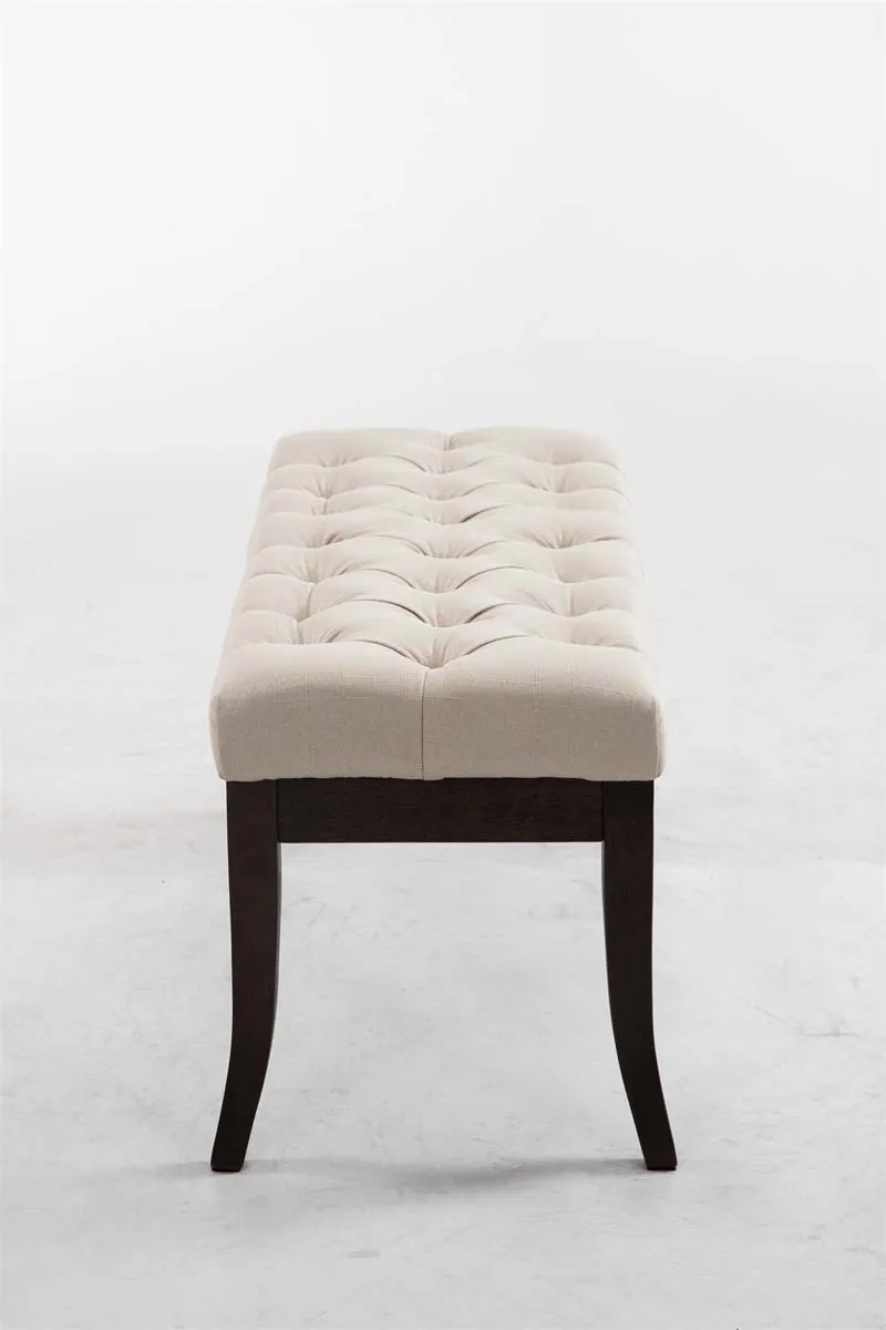 Banc design Chesterfield 100 cm avec coutures décoratives tissu crème piétement en bois foncé 10_0003682