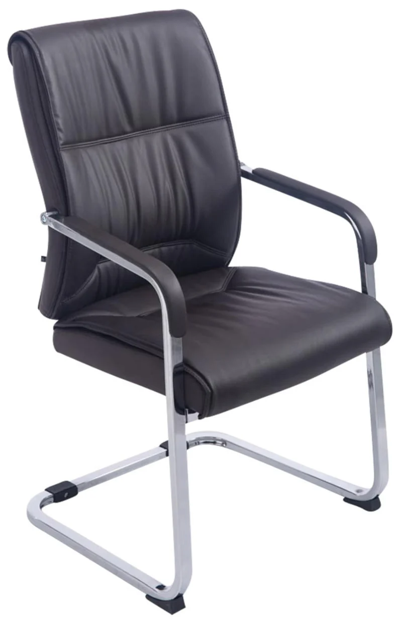 Lot de 2 fauteuils de bureau sans roulettes XXL jusqu'à 260 kg en PVC marron et métal chromé 10_0002351
