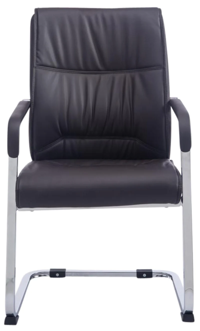 Lot de 2 fauteuils de bureau sans roulettes XXL jusqu'à 260 kg en PVC marron et métal chromé 10_0002351