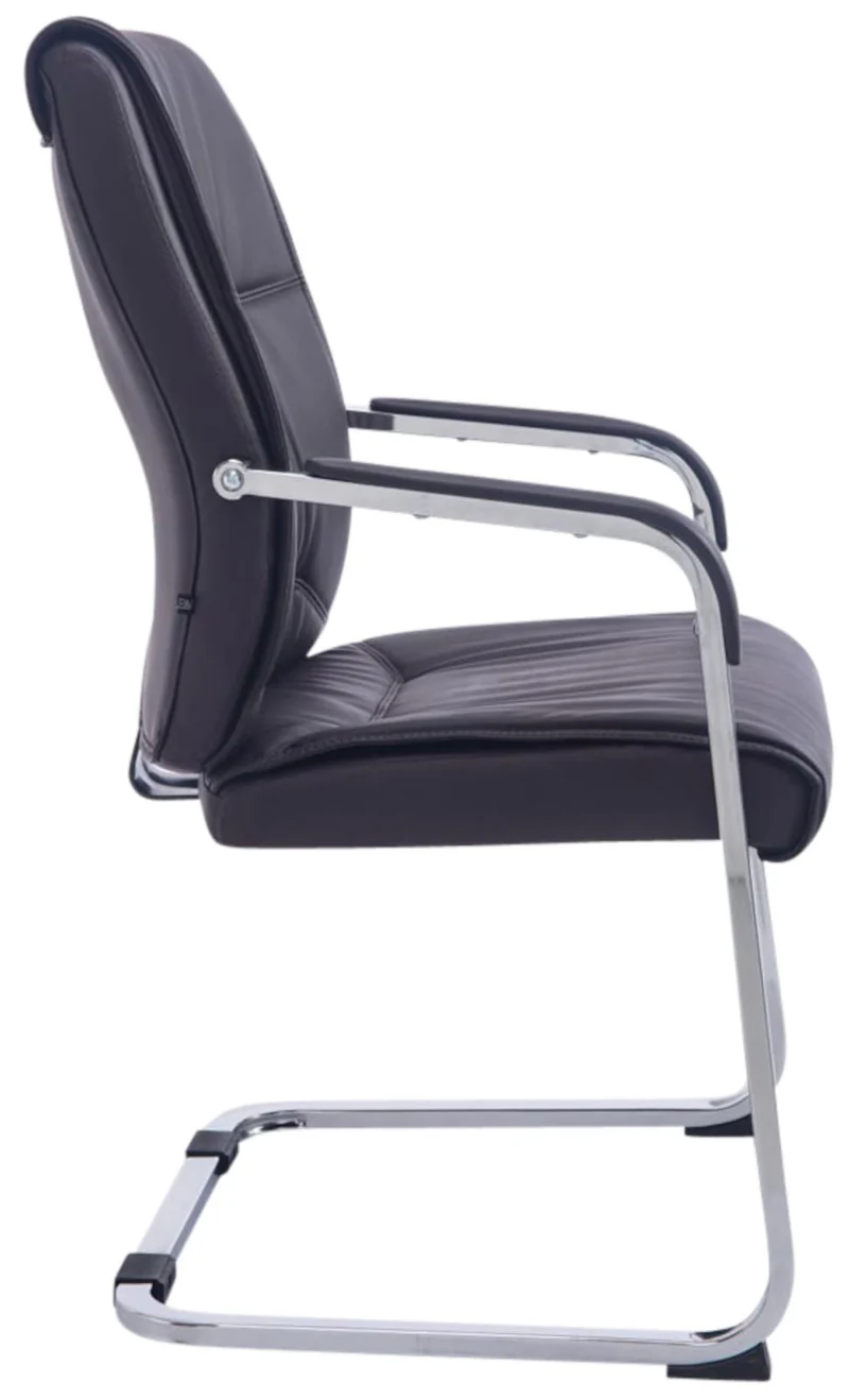 Lot de 2 fauteuils de bureau sans roulettes XXL jusqu'à 260 kg en PVC marron et métal chromé 10_0002351