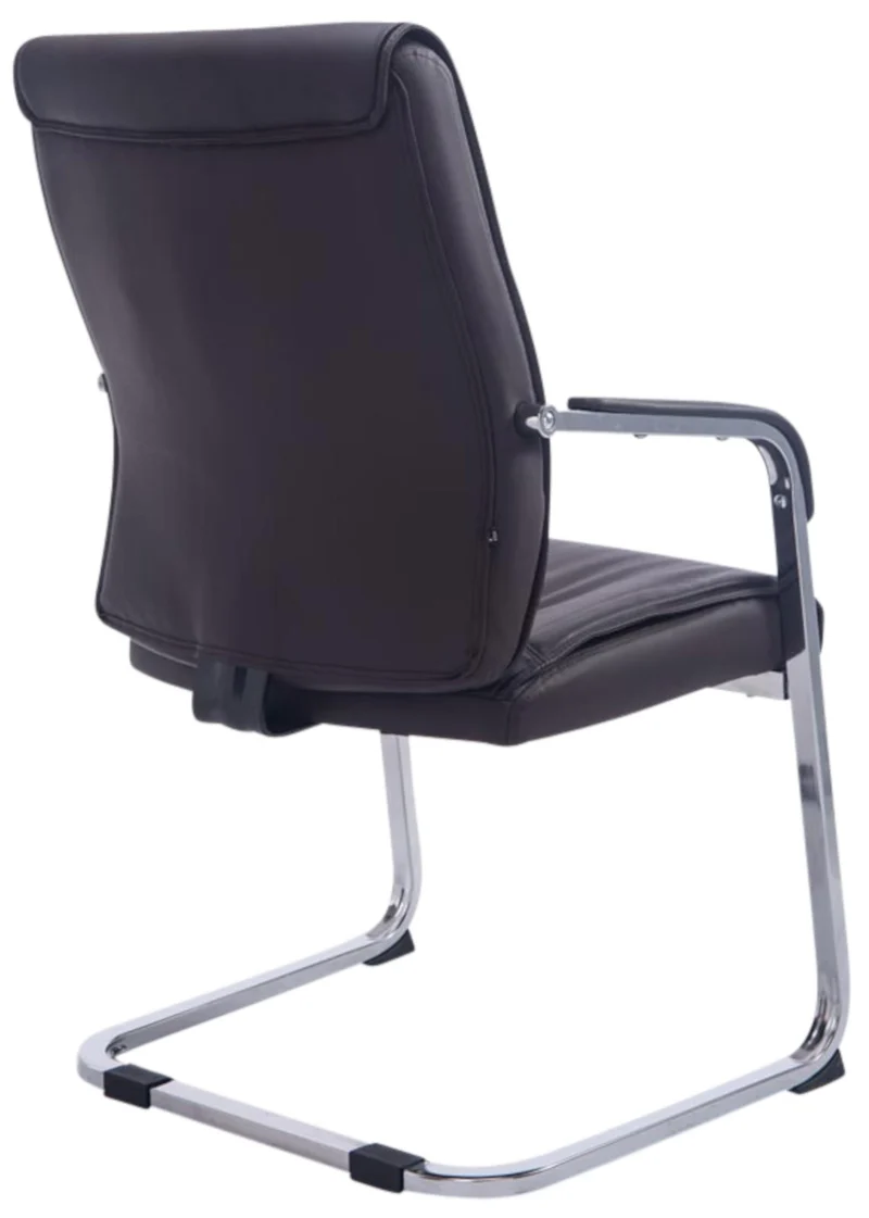 Lot de 2 fauteuils de bureau sans roulettes XXL jusqu'à 260 kg en PVC marron et métal chromé 10_0002351