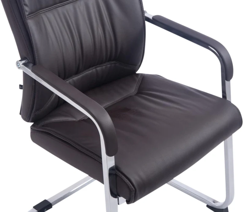 Lot de 2 fauteuils de bureau sans roulettes XXL jusqu'à 260 kg en PVC marron et métal chromé 10_0002351