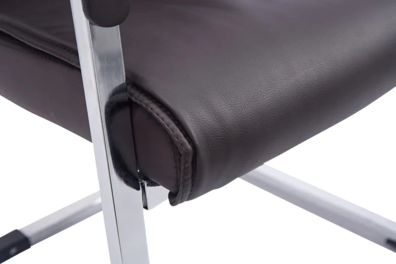 Lot de 2 fauteuils de bureau sans roulettes XXL jusqu'à 260 kg en PVC marron et métal chromé 10_0002351