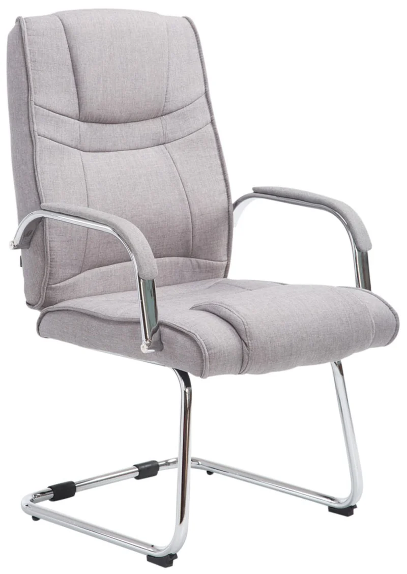 Lot de 2 fauteuils de bureau sans roulettes accoudoirs chaise visiteur charge maximale 180 kg en tissu gris cadre en métal 10_0008535