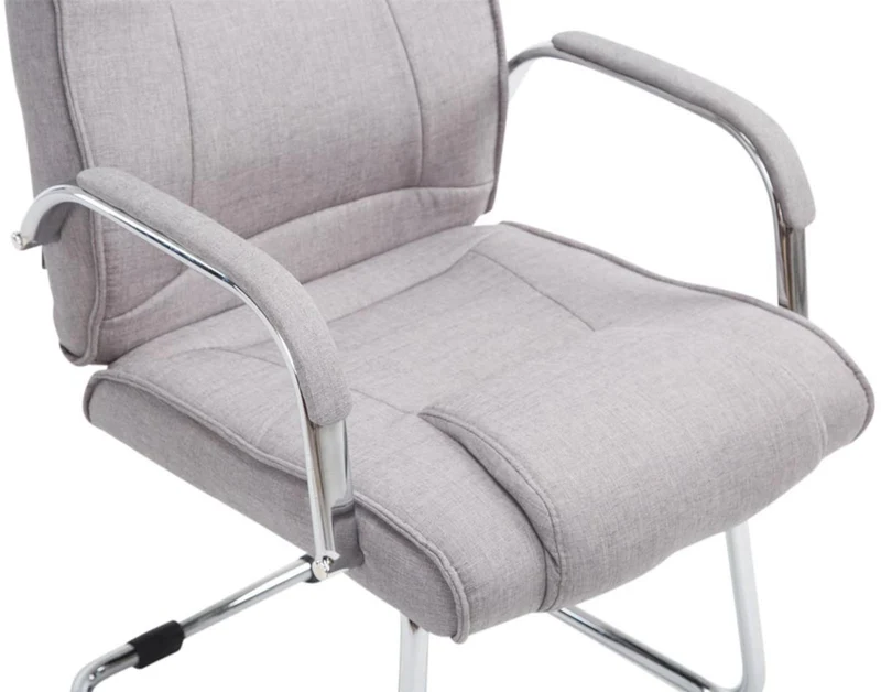 Lot de 2 fauteuils de bureau sans roulettes accoudoirs chaise visiteur charge maximale 180 kg en tissu gris cadre en métal 10_0008535