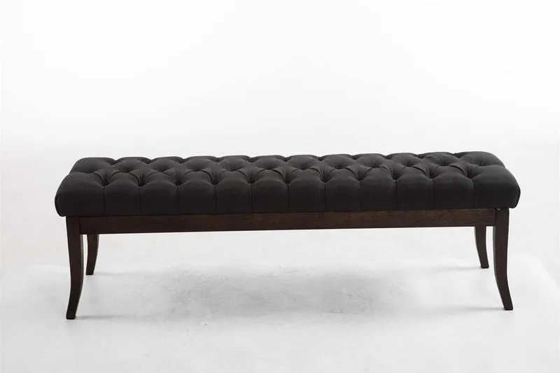Banc design Chesterfield 150 cm avec coutures décoratives tissu gris foncé piétement en bois foncé 10_0003688