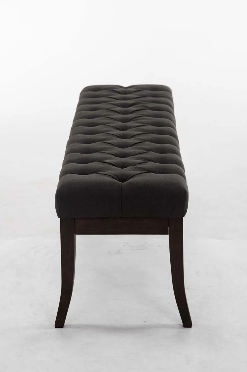 Banc design Chesterfield 150 cm avec coutures décoratives tissu gris foncé piétement en bois foncé 10_0003688