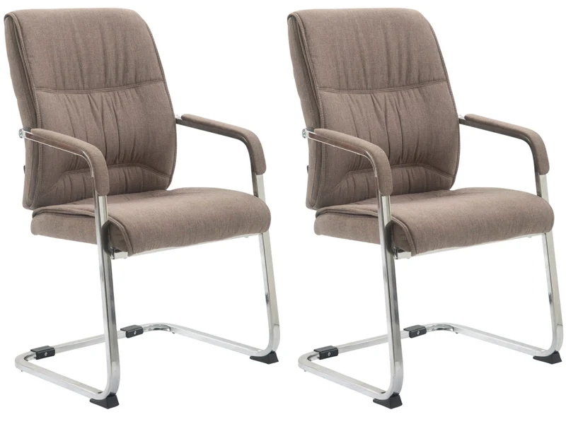 Lot de 2 chaises de bureau avec accoudoirs XXL en tissu taupe cadre en métal chromé 10_0003125