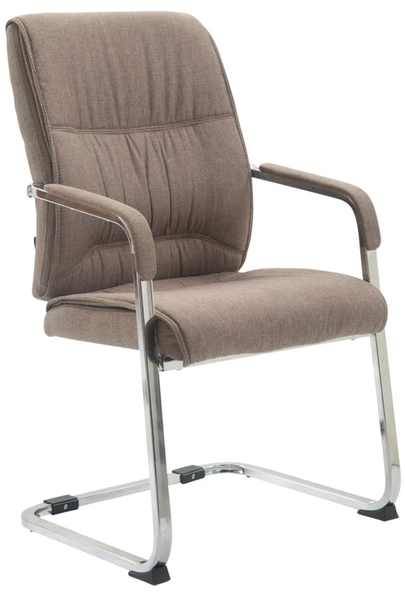 Lot de 2 chaises de bureau avec accoudoirs XXL en tissu taupe cadre en métal chromé 10_0003125