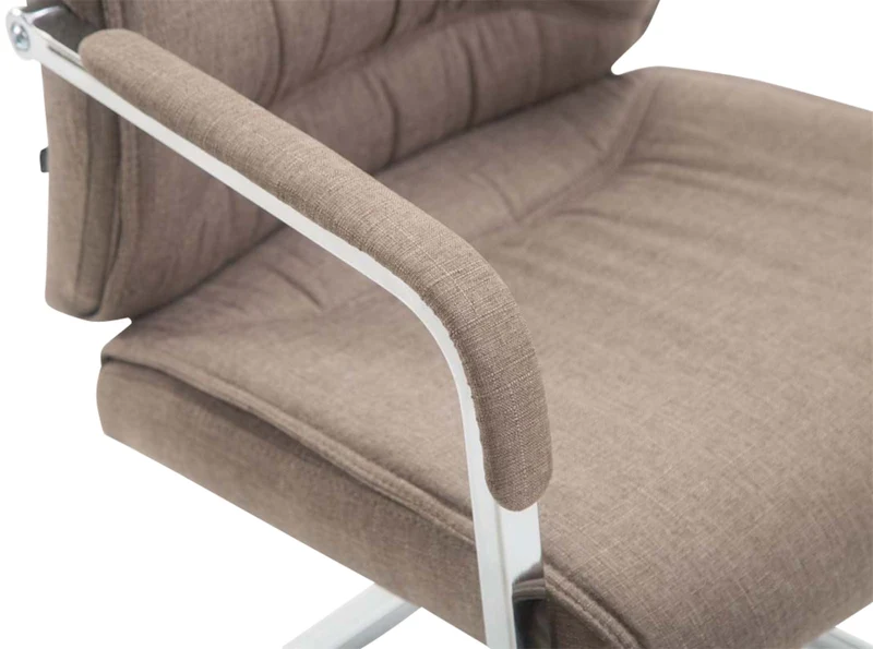 Lot de 2 chaises de bureau avec accoudoirs XXL en tissu taupe cadre en métal chromé 10_0003125
