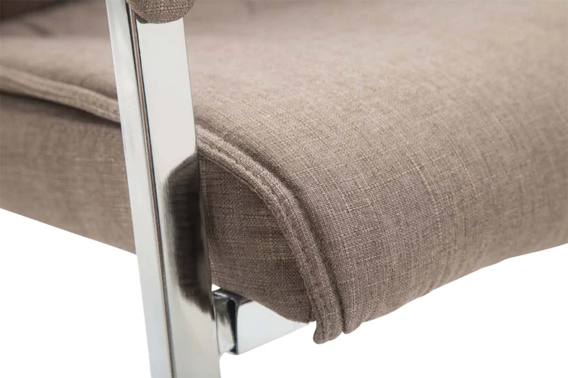 Lot de 2 chaises de bureau avec accoudoirs XXL en tissu taupe cadre en métal chromé 10_0003125