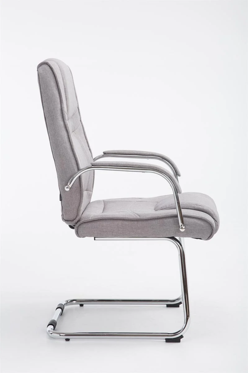 Fauteuil de bureau sans roulettes accoudoirs chaise visiteur charge maximale 180 kg en tissu gris cadre en métal BUR10719