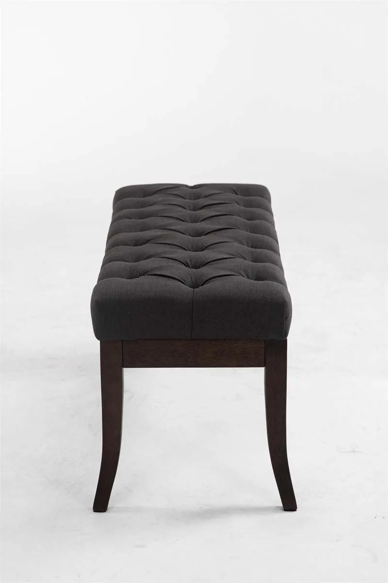 Banc design Chesterfield 100 cm avec coutures décoratives tissu gris foncé piétement en bois foncé 10_0003683