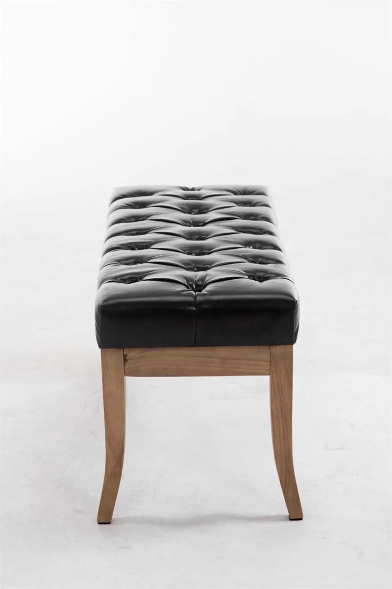 Banc design Chesterfield 100 cm avec coutures décoratives PVC noir piétement en bois clair 10_0003677
