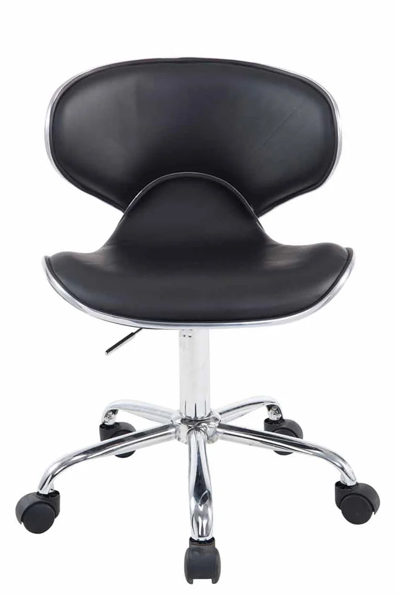Tabouret de travail sur roulettes hauteur réglable et pivotant en synthétique noir pieds métal chromé TABO10188