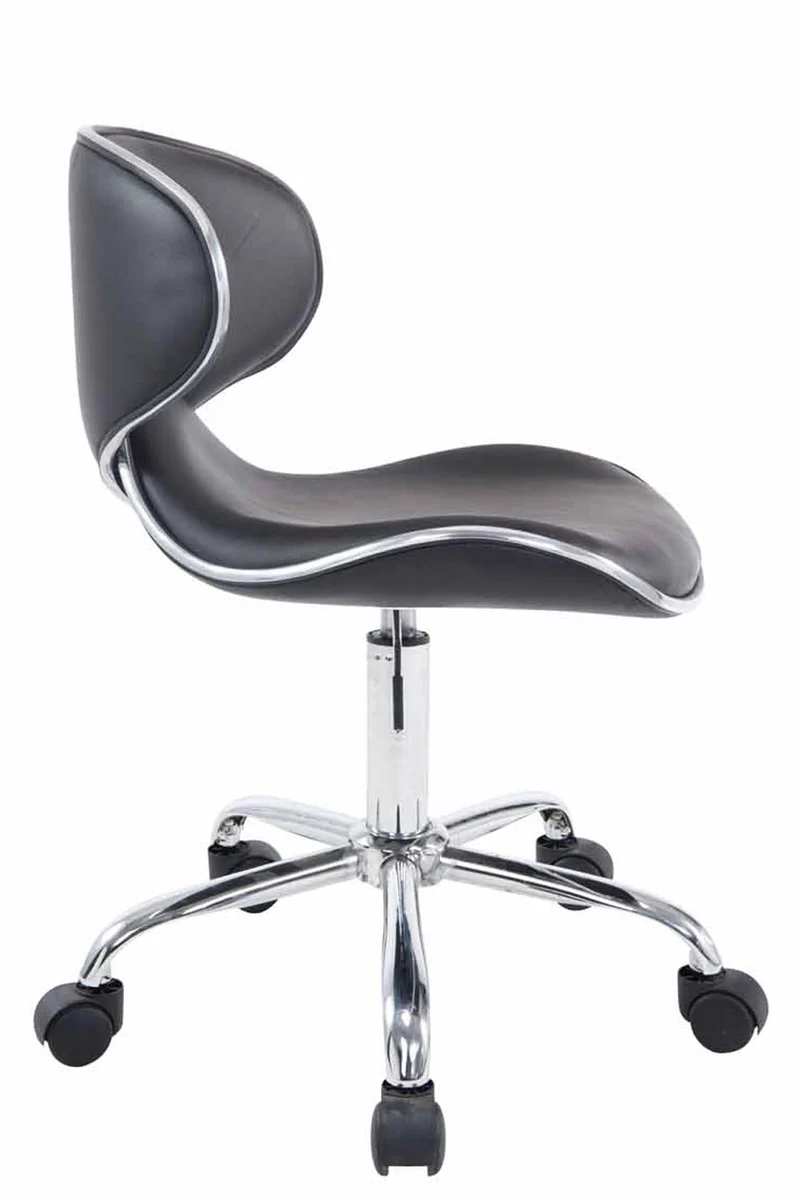 Tabouret de travail sur roulettes hauteur réglable et pivotant en synthétique noir pieds métal chromé TABO10188