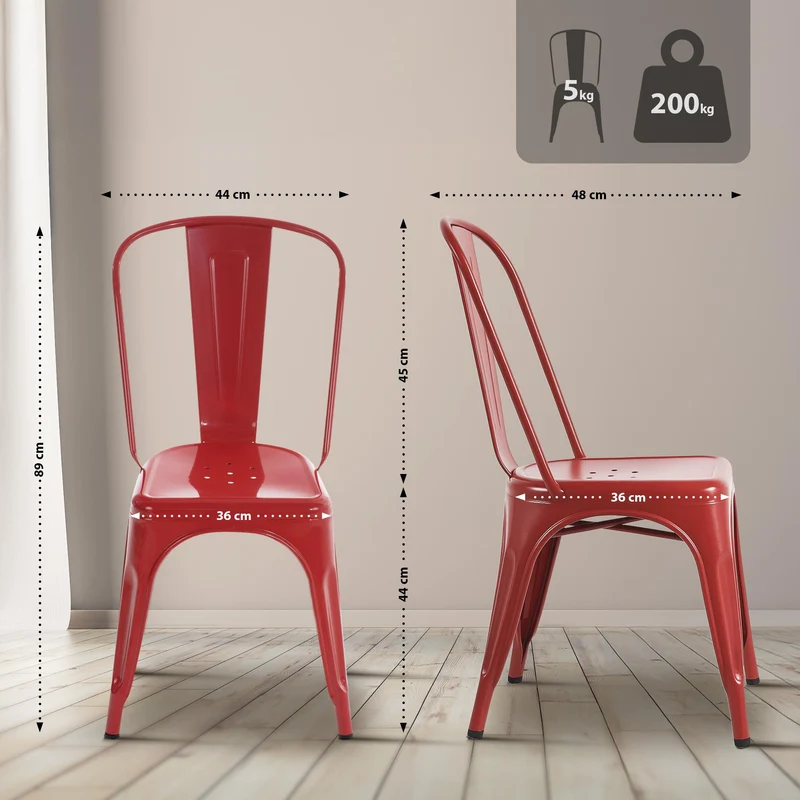 Lot de 4 chaises de salle à manger empilable avec dossier style industriel en métal rouge 10_0006171
