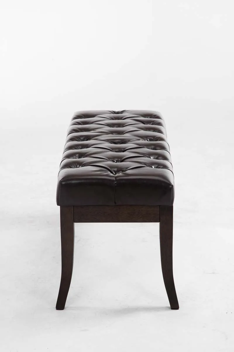 Banc design Chesterfield 100 cm avec coutures décoratives PVC noir piétement en bois foncé 10_0003670