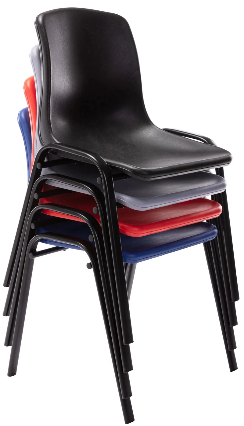 Lot de 4 chaises visiteur empilable salle d'attente en plastique bleu et métal 10_0003205