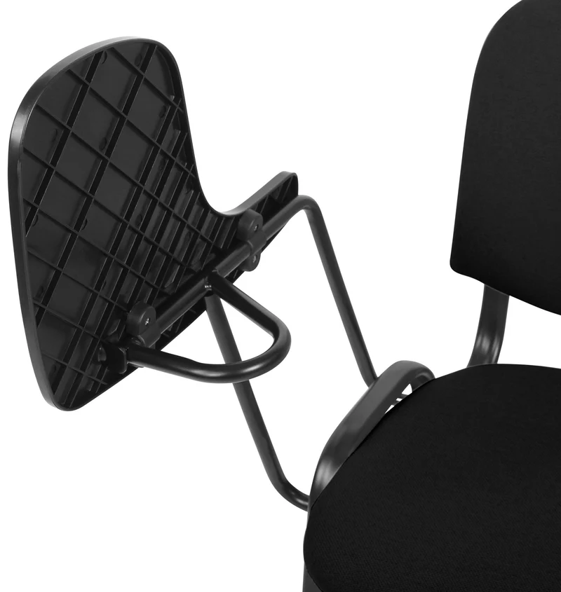 Chaise de bureau avec table rabattable assise et dossier rembourrés en tissu noir et métal noir mat BUR10708