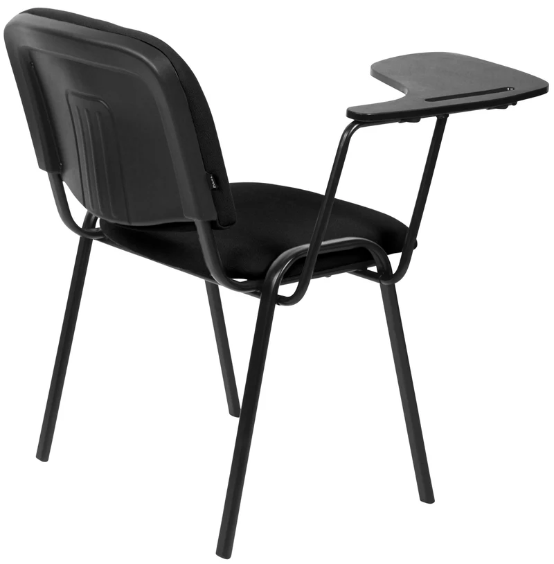 Chaise de bureau avec table rabattable assise et dossier rembourrés en tissu noir et métal noir mat BUR10708