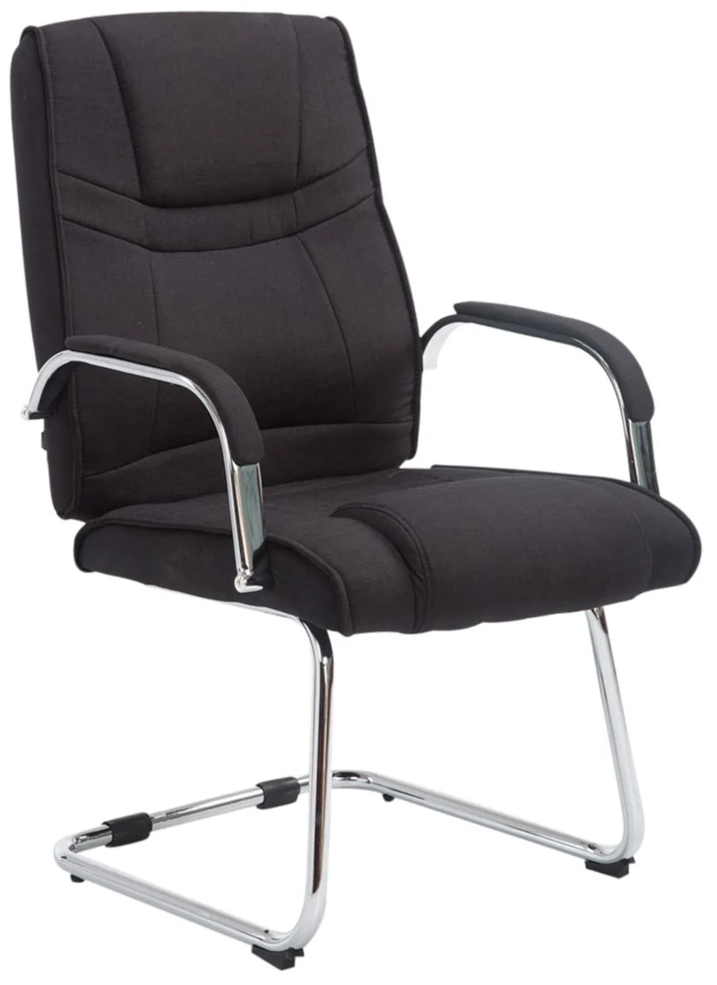 Lot de 2 fauteuils de bureau sans roulettes accoudoirs chaise visiteur charge maximale 180 kg en tissu noir cadre en métal 10_0008620