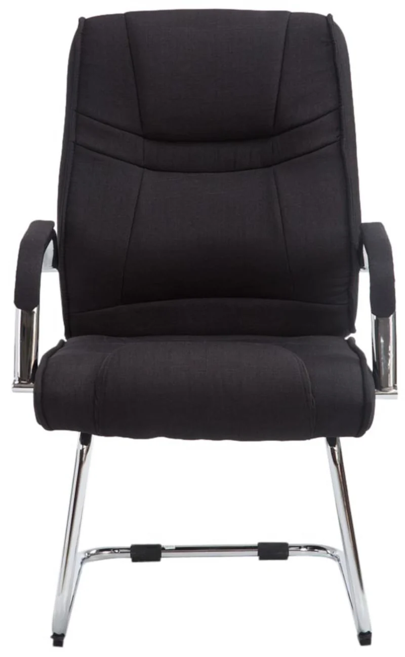 Lot de 2 fauteuils de bureau sans roulettes accoudoirs chaise visiteur charge maximale 180 kg en tissu noir cadre en métal 10_0008620