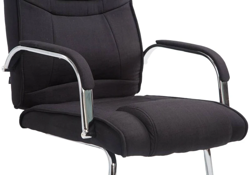 Lot de 2 fauteuils de bureau sans roulettes accoudoirs chaise visiteur charge maximale 180 kg en tissu noir cadre en métal 10_0008620