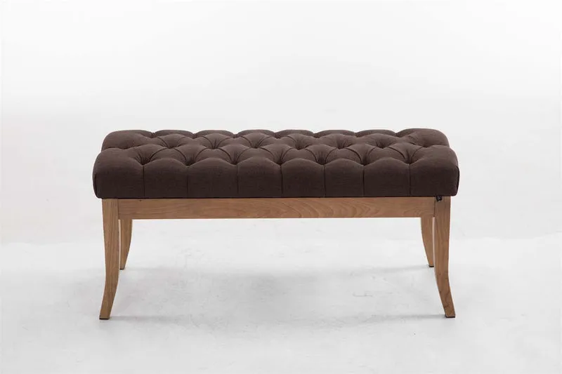 Banc design Chesterfield 100 cm avec coutures décoratives tissu marron piétement en bois clair 10_0003689