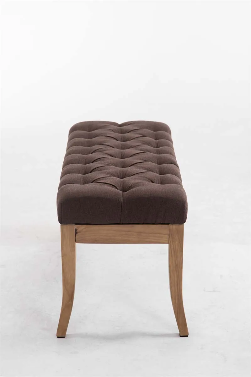 Banc design Chesterfield 100 cm avec coutures décoratives tissu marron piétement en bois clair 10_0003689