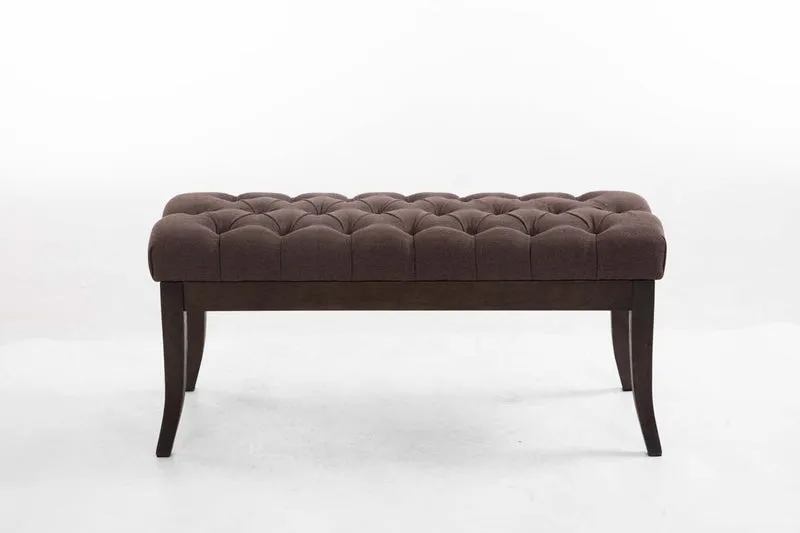 Banc design Chesterfield 100 cm avec coutures décoratives tissu marron piétement en bois foncé 10_0003681