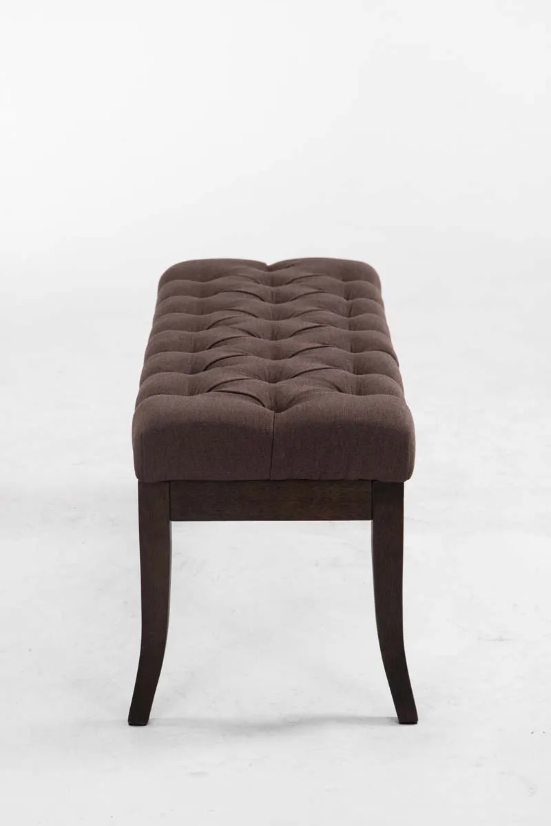 Banc design Chesterfield 100 cm avec coutures décoratives tissu marron piétement en bois foncé 10_0003681