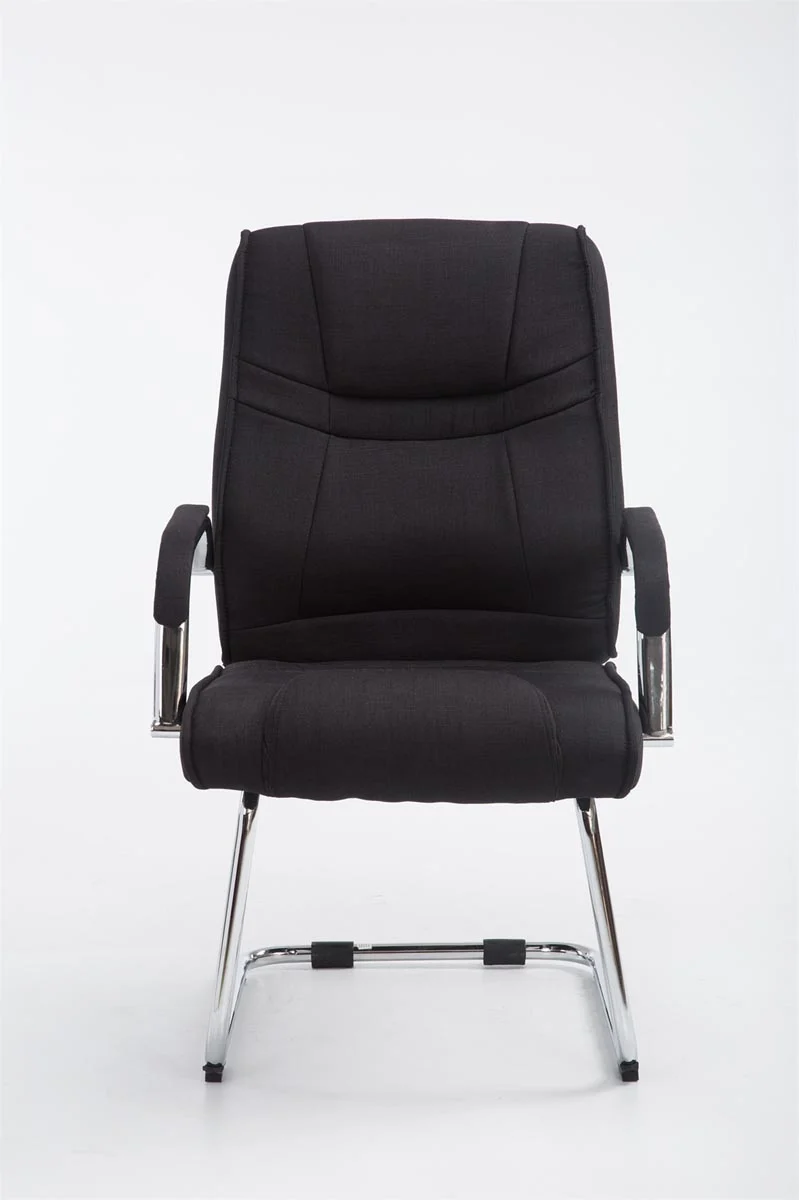 Fauteuil de bureau sans roulettes accoudoirs chaise visiteur charge maximale 180 kg en tissu noir cadre en métal 10_0003250