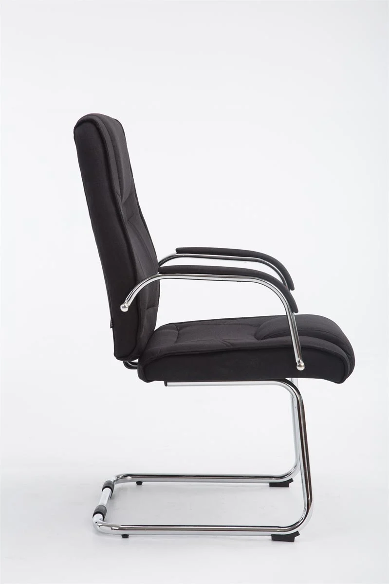 Fauteuil de bureau sans roulettes accoudoirs chaise visiteur charge maximale 180 kg en tissu noir cadre en métal 10_0003250