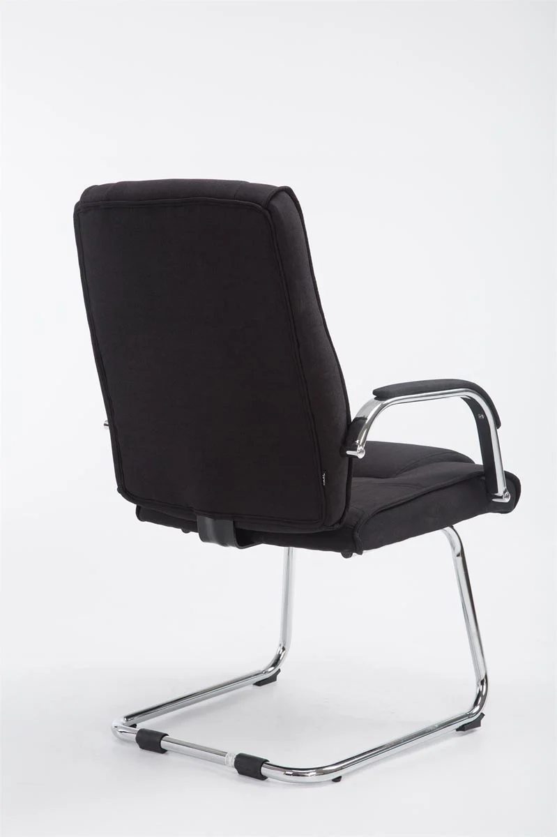 Fauteuil de bureau sans roulettes accoudoirs chaise visiteur charge maximale 180 kg en tissu noir cadre en métal 10_0003250