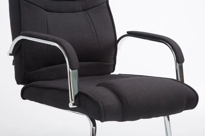 Fauteuil de bureau sans roulettes accoudoirs chaise visiteur charge maximale 180 kg en tissu noir cadre en métal 10_0003250