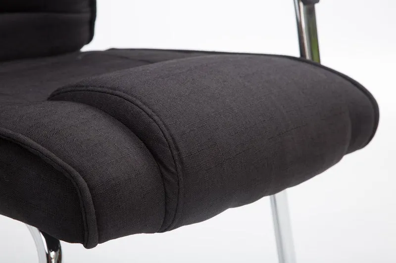 Fauteuil de bureau sans roulettes accoudoirs chaise visiteur charge maximale 180 kg en tissu noir cadre en métal 10_0003250