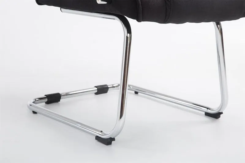 Fauteuil de bureau sans roulettes accoudoirs chaise visiteur charge maximale 180 kg en tissu noir cadre en métal 10_0003250