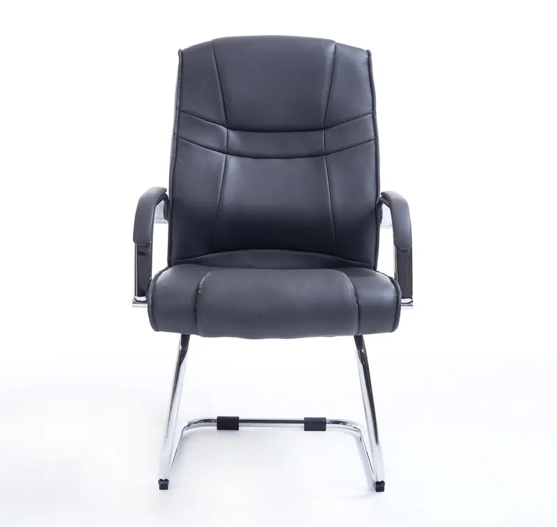 Fauteuil de bureau sans roulettes accoudoirs chaise visiteur charge maximale 180 kg en PVC gris cadre en métal 10_0003247