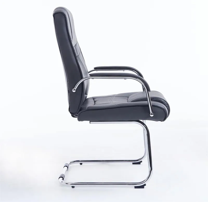 Fauteuil de bureau sans roulettes accoudoirs chaise visiteur charge maximale 180 kg en PVC gris cadre en métal 10_0003247