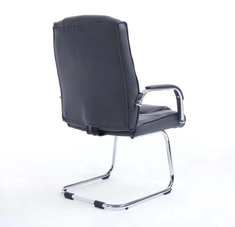 Fauteuil de bureau sans roulettes accoudoirs chaise visiteur charge maximale 180 kg en PVC gris cadre en métal 10_0003247