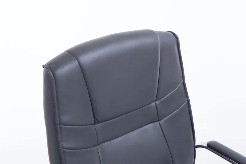 Fauteuil de bureau sans roulettes accoudoirs chaise visiteur charge maximale 180 kg en PVC gris cadre en métal 10_0003247