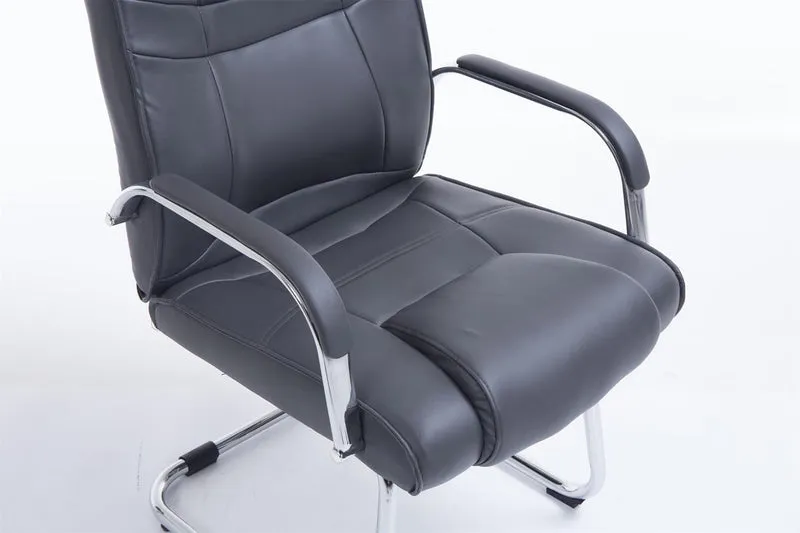 Fauteuil de bureau sans roulettes accoudoirs chaise visiteur charge maximale 180 kg en PVC gris cadre en métal 10_0003247