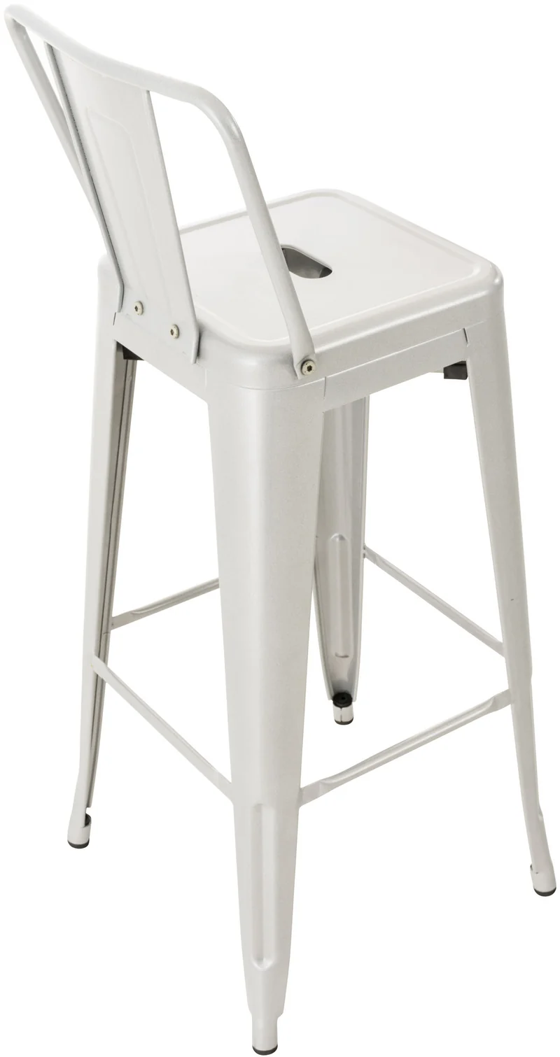 Tabouret de bar x1 design industriel avec dossier et repose-pieds en métal argenté 10_0000662