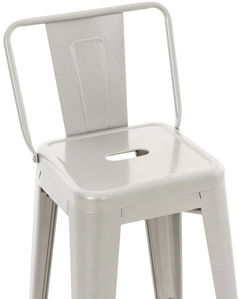 Tabouret de bar x1 design industriel avec dossier et repose-pieds en métal argenté 10_0000662