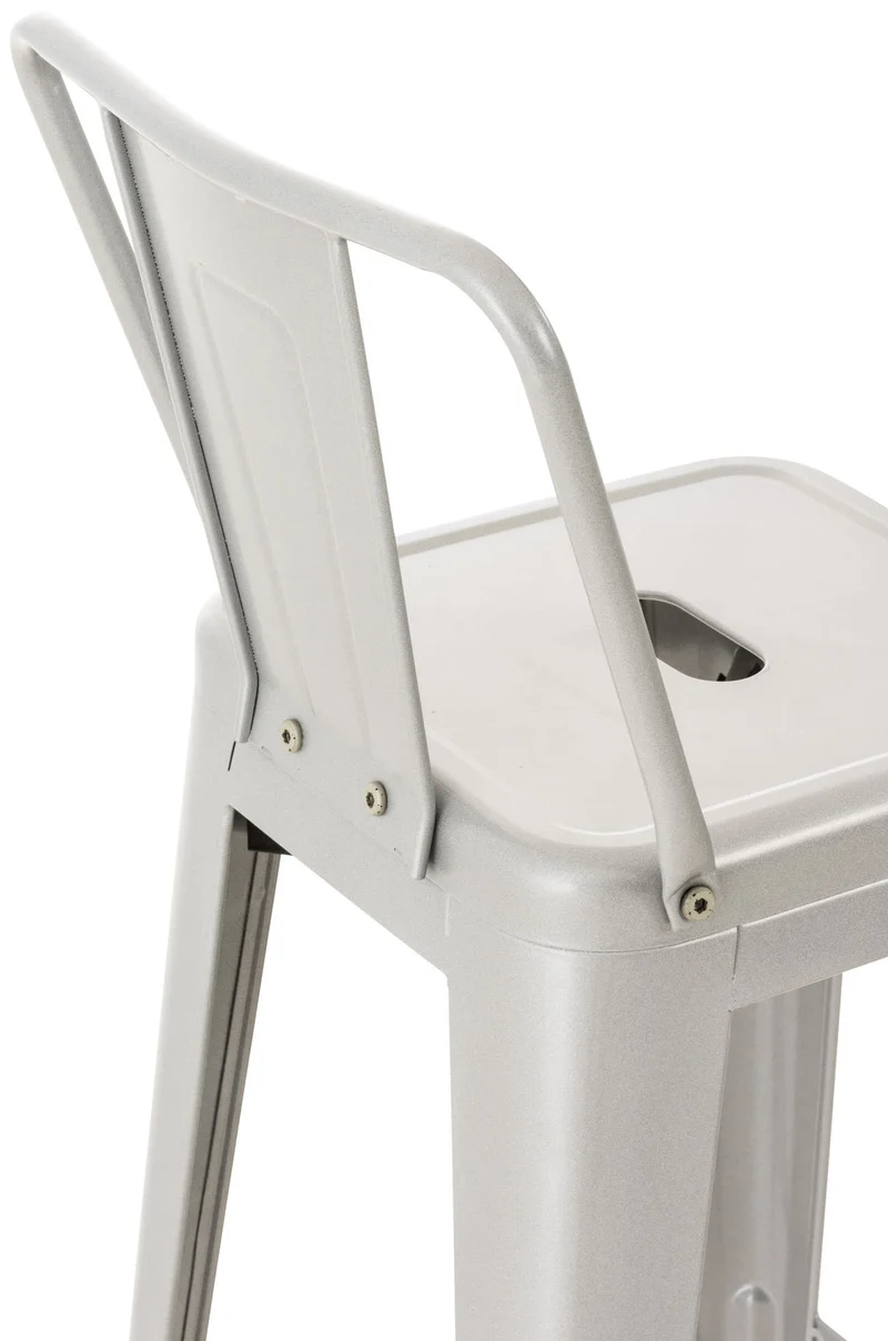 Tabouret de bar x1 design industriel avec dossier et repose-pieds en métal argenté 10_0000662