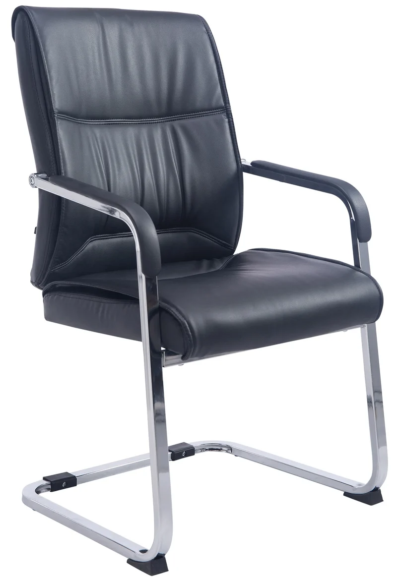 Fauteuil chaise visiteur sans roulettes avec accoudoirs en similicuir noir cadre métallique 10_0006941