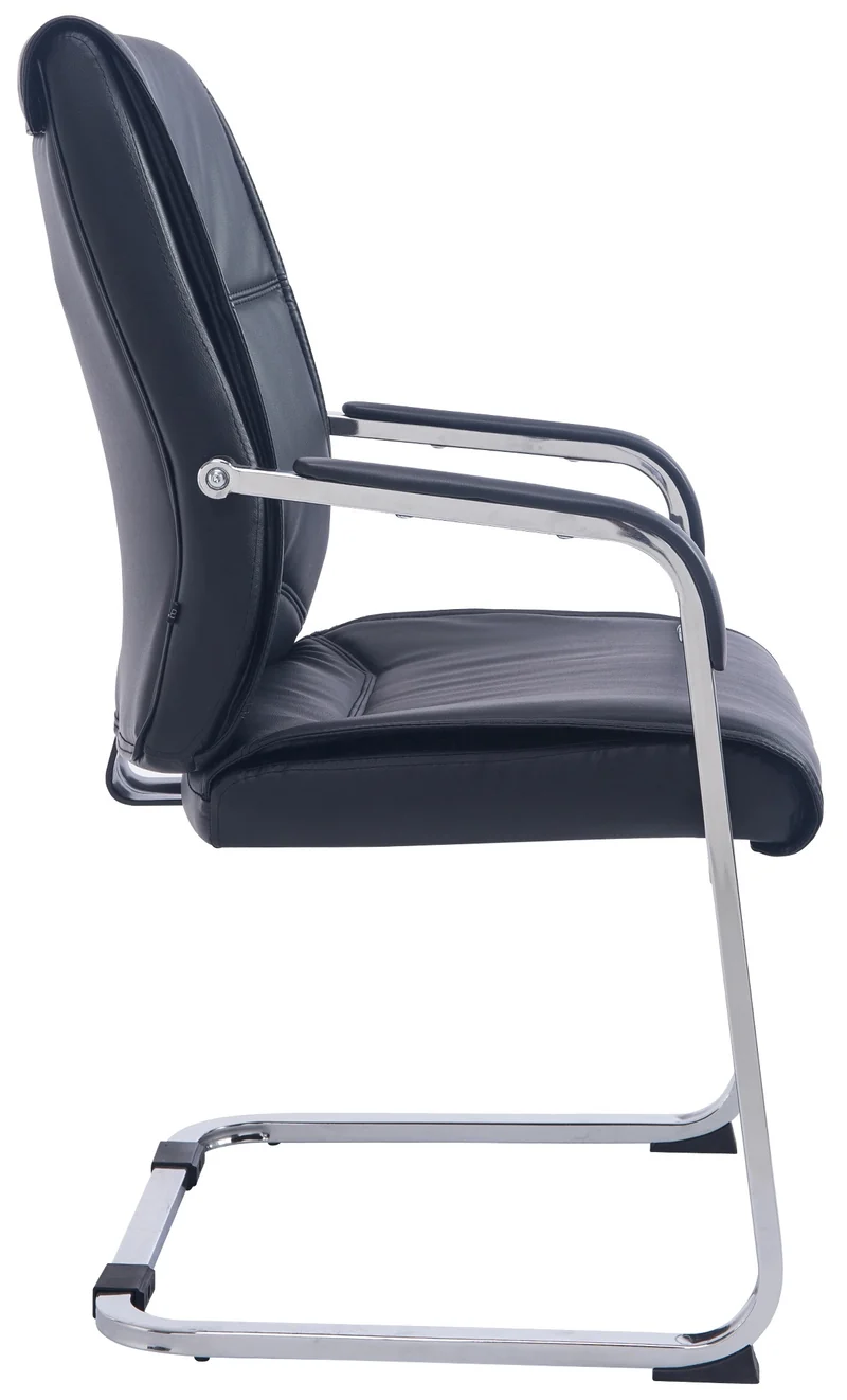 Fauteuil chaise visiteur sans roulettes avec accoudoirs en similicuir noir cadre métallique 10_0006941