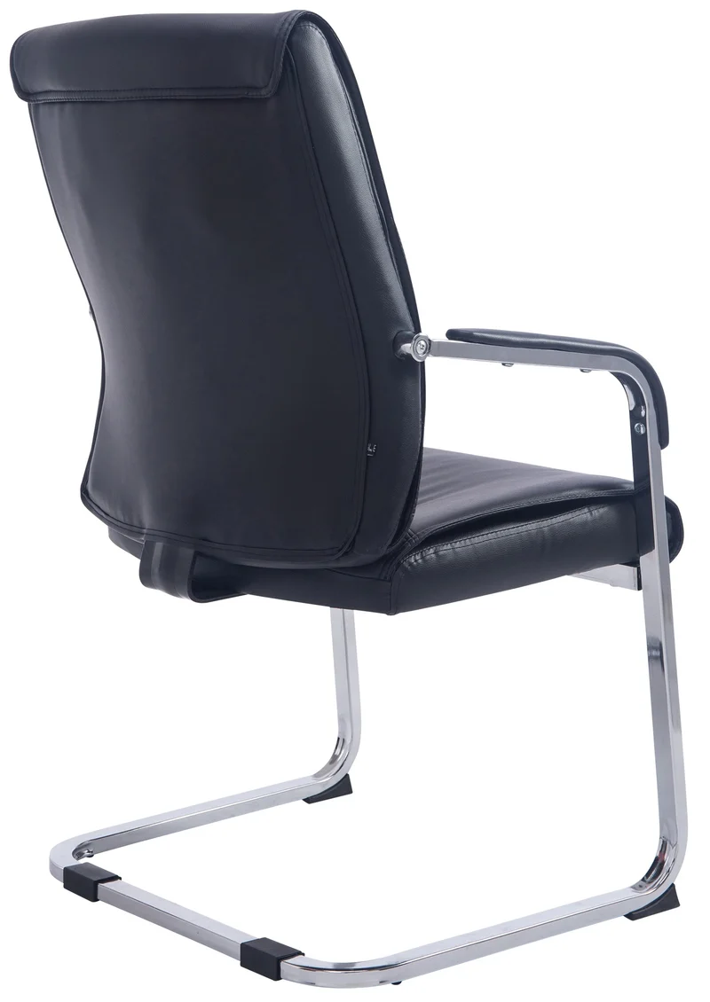 Fauteuil chaise visiteur sans roulettes avec accoudoirs en similicuir noir cadre métallique 10_0006941