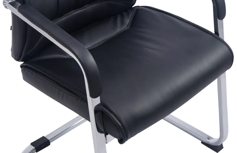 Fauteuil chaise visiteur sans roulettes avec accoudoirs en similicuir noir cadre métallique 10_0006941